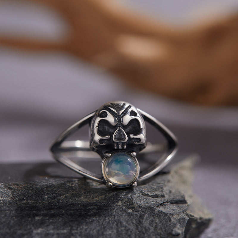 S925 Sterling Silver Halloween Thai Silver Skull Open Ring