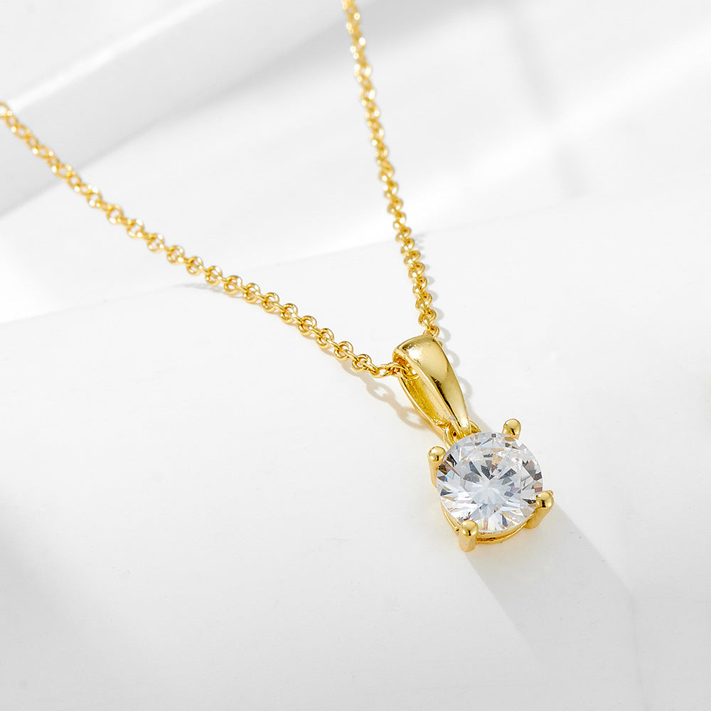 S925 Sterling Silver Four-Claw Round Zircon Necklace