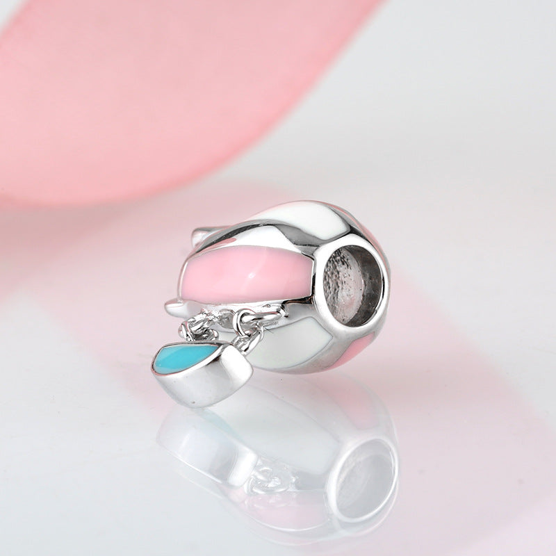 S925 Sterling Silver Pink Blue Enamel Hot Air Balloon Pendant
