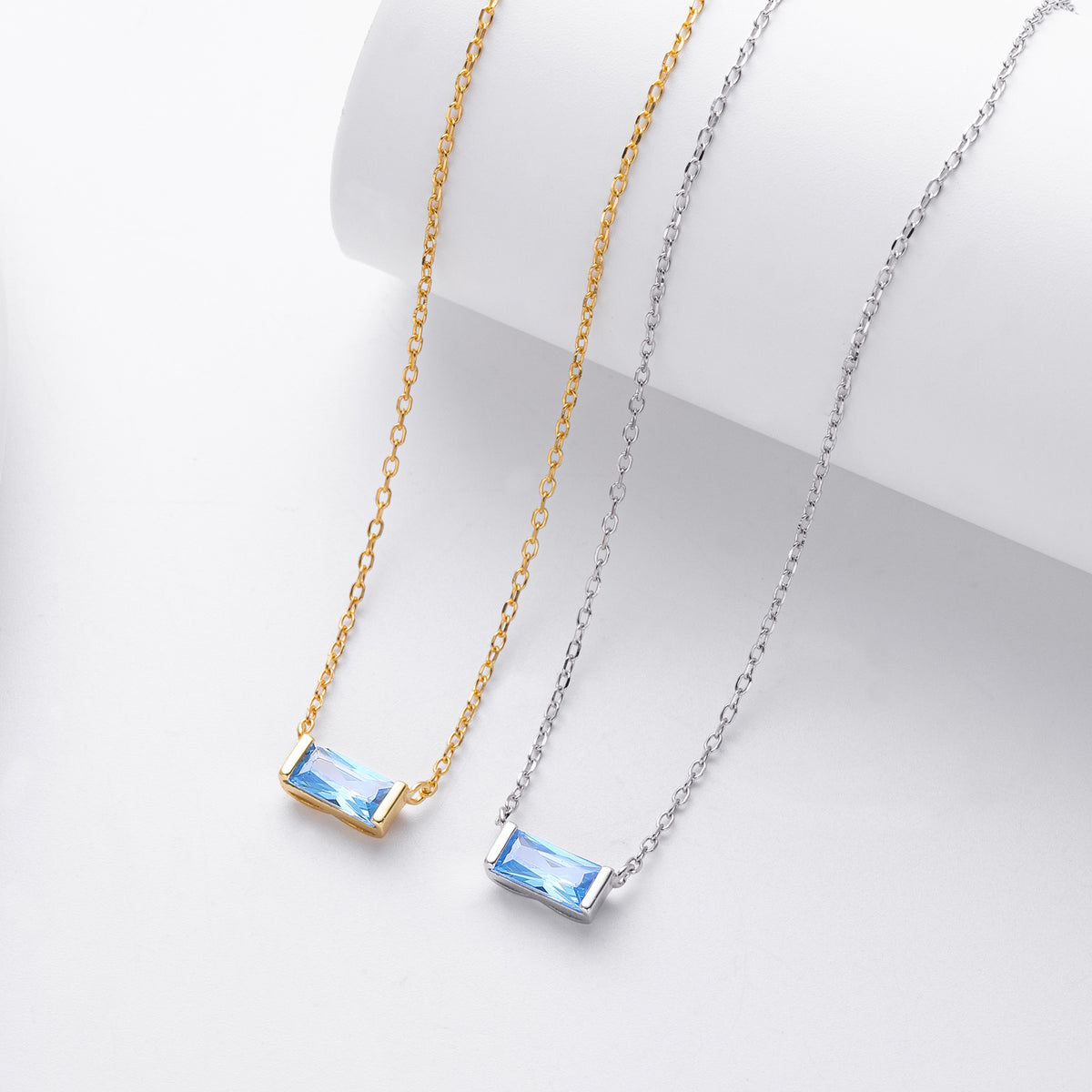 Rectangular colored zircon s925 sterling silver December birthstone collar necklace