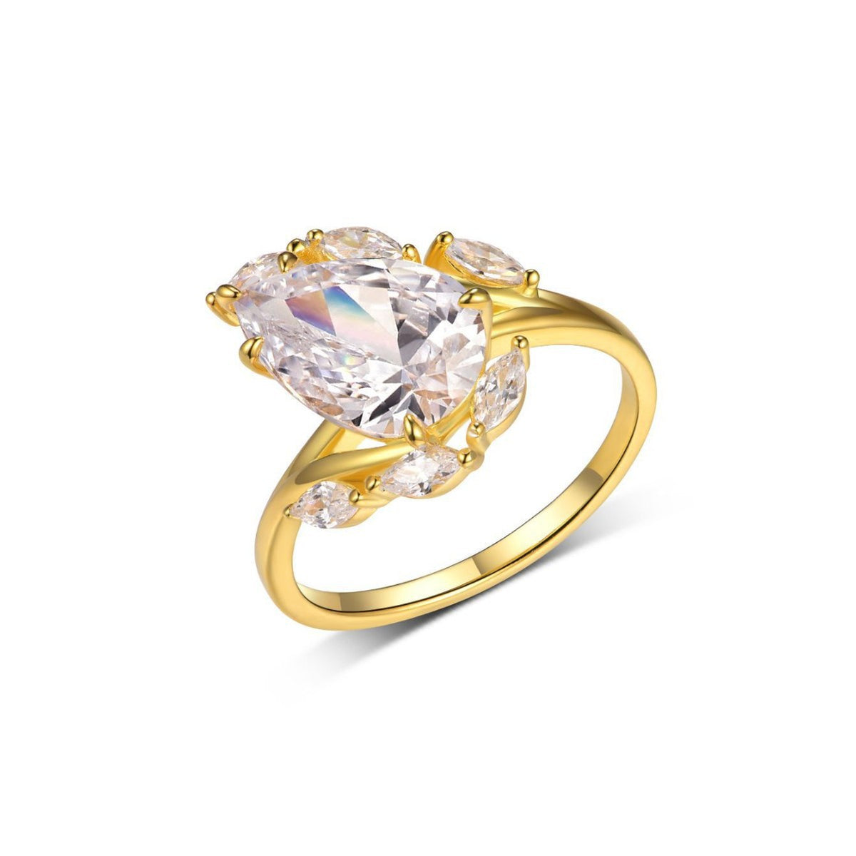 S925 Sterling Silver Drop Moissanite Ring Corolla Shaped Engagement Ring
