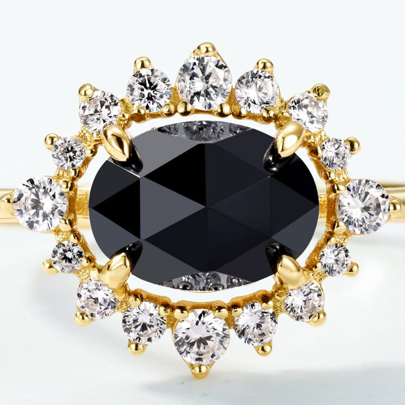 S925 Sterling Silver Gold-Plated Black Onyx Ring
