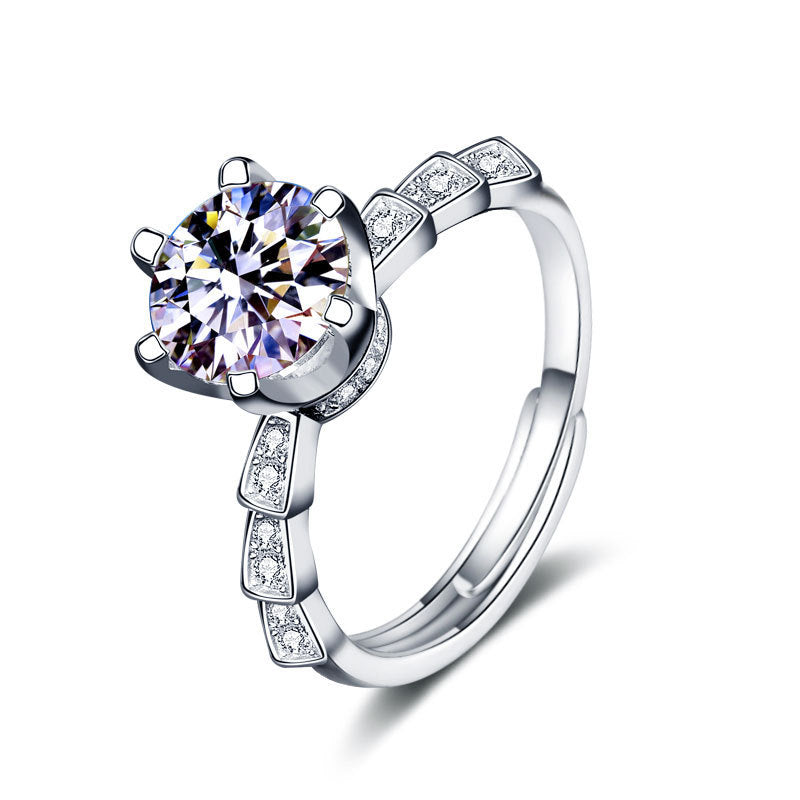 S925 Sterling Silver Bamboo Six-Claw Ring Moissanite Ring