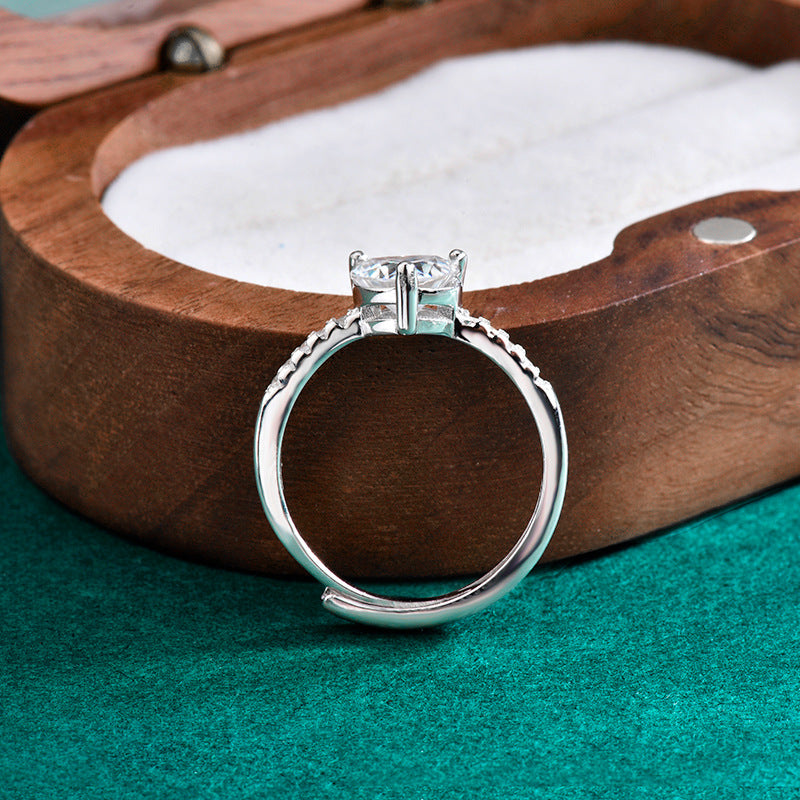 S925 Sterling Silver Heart Moissanite Ring