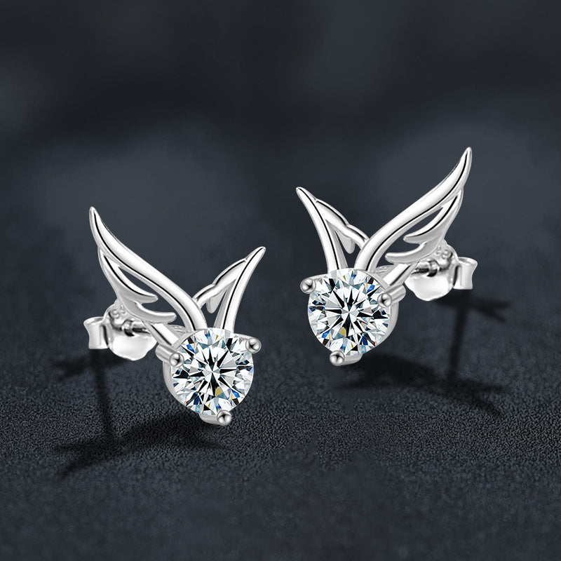 S925 Sterling Silver Moissanite Angel Wing Earrings