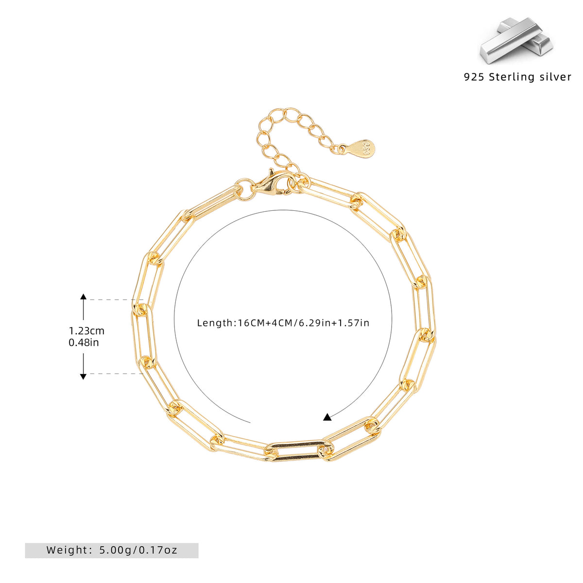 S925 Sterling Silver Openwork Paperclip Chain Bracelet