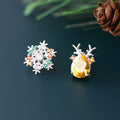 S925 Sterling Silver Christmas Snowflake and Reindeer Stud Earrings
