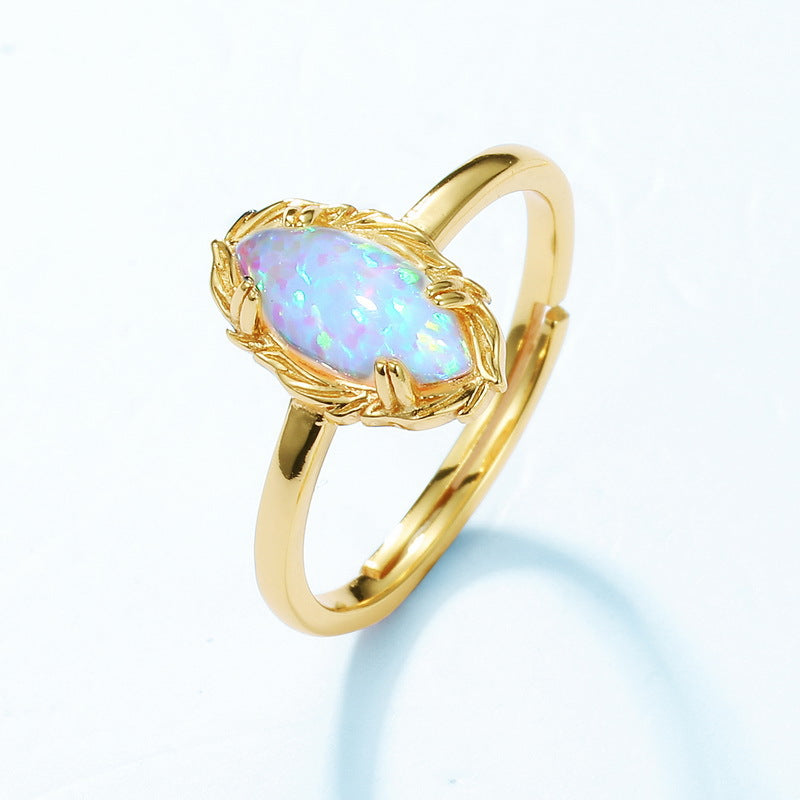 S925 Sterling Silver Gold-Plated Iridescent Opal Ring