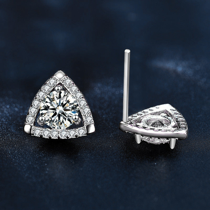 Moss diamond 925 sterling silver earrings triangle temperament earrings