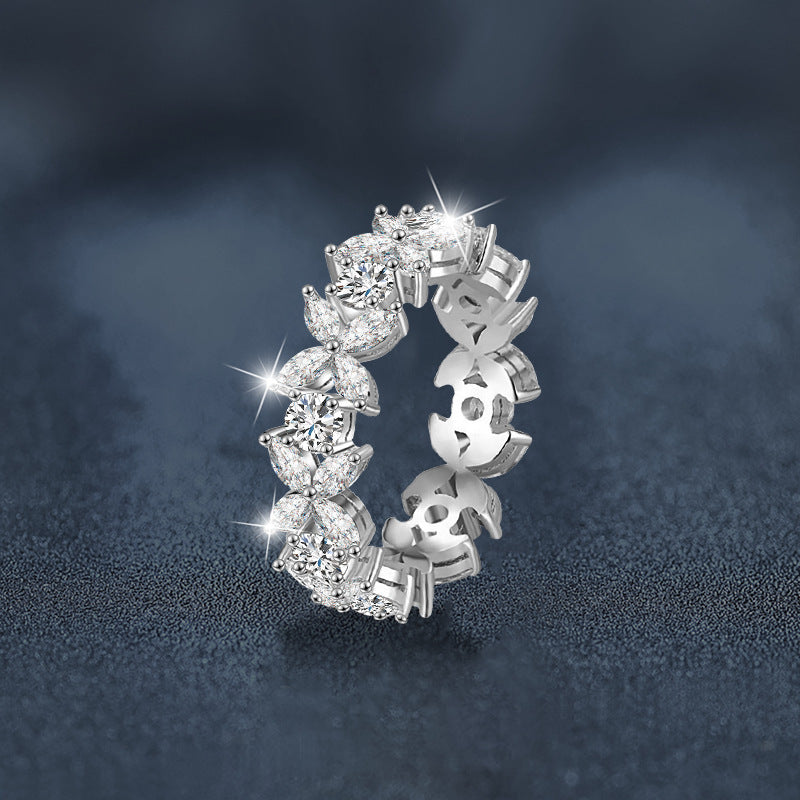 S925 Sterling Silver Marquise Four Leaf Clover Moissanite Ring