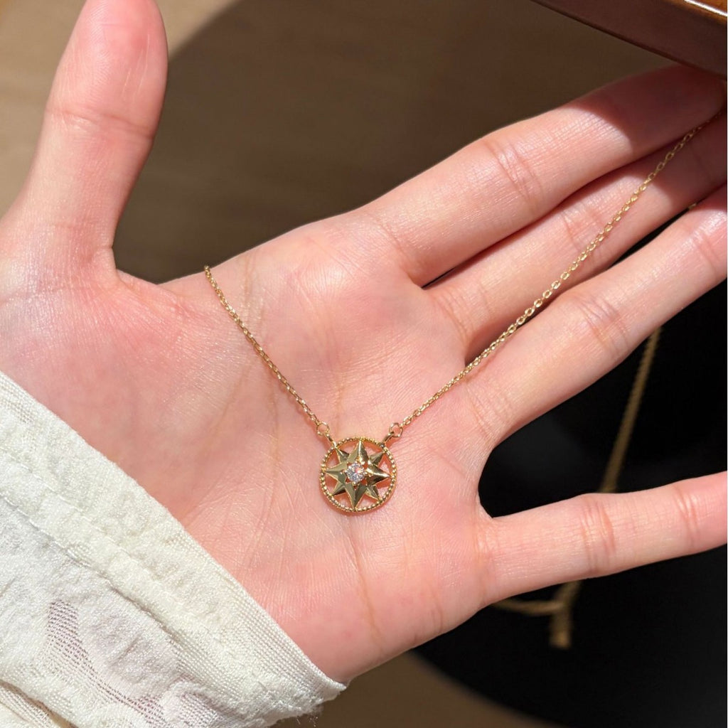 S925 Sterling Silver Lucky Compass Eight-Pointed Star Moissanite Necklace