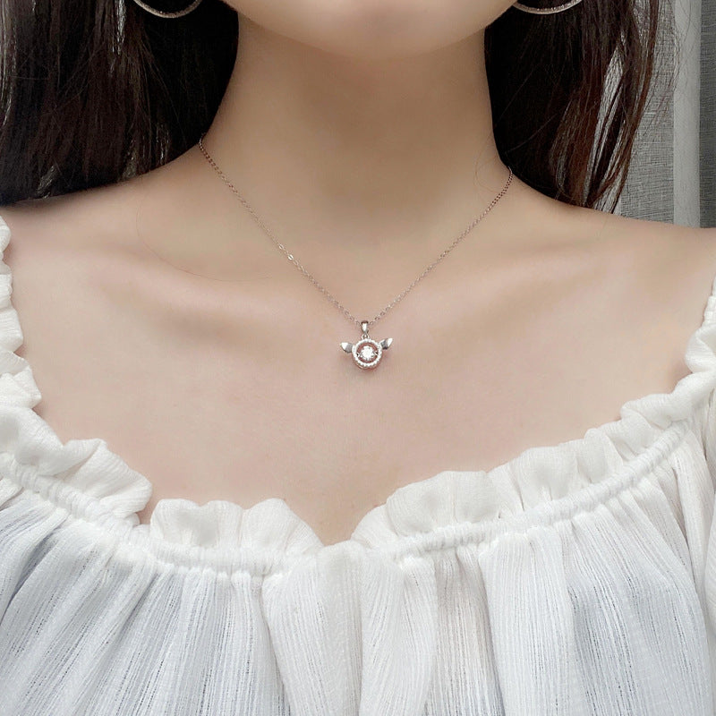 S925 Sterling Silver Moissanite Angel Wings Pendant Necklace