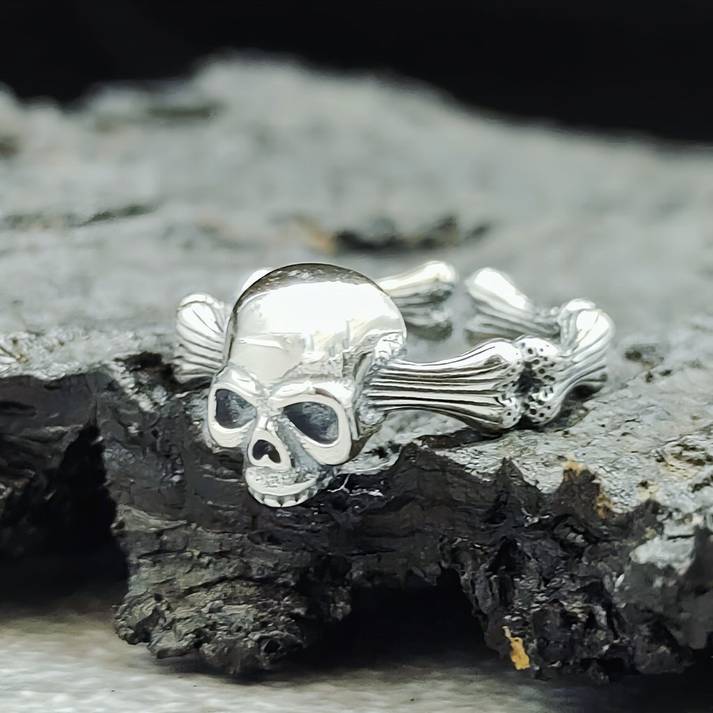 S925 Sterling Silver Halloween Skull Open Ring