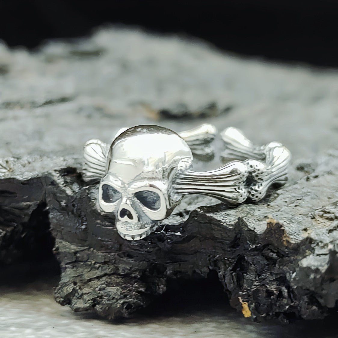 S925 Sterling Silver Halloween Skull Open Ring