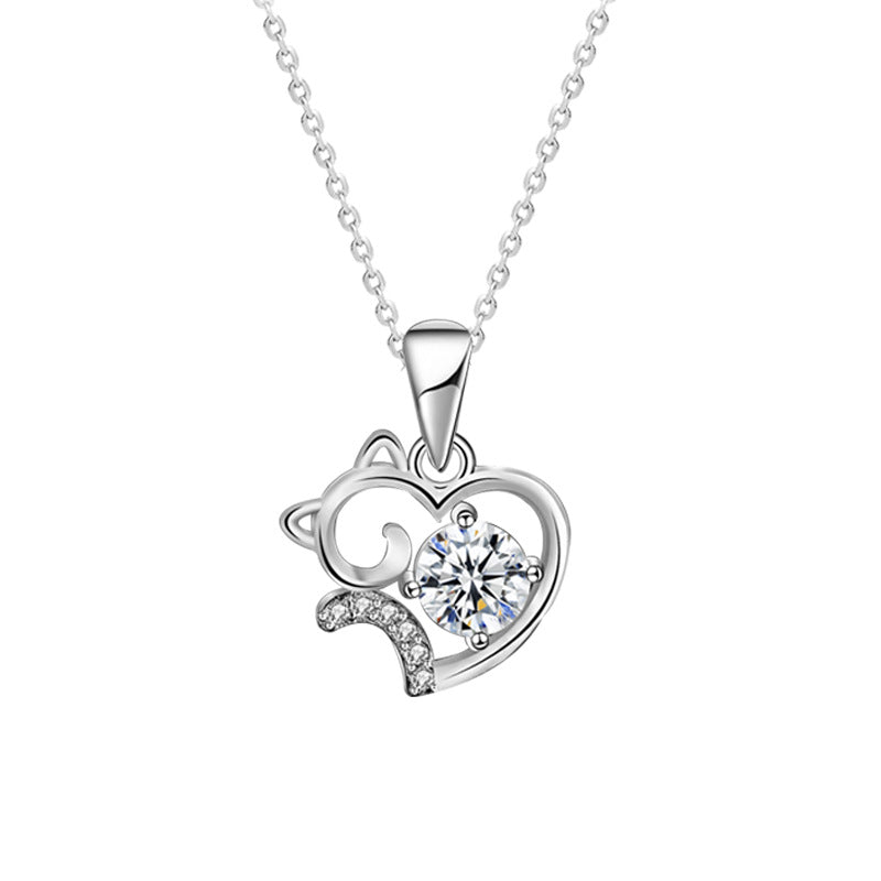 S925 Sterling Silver Moissanite Cute Cat Necklace