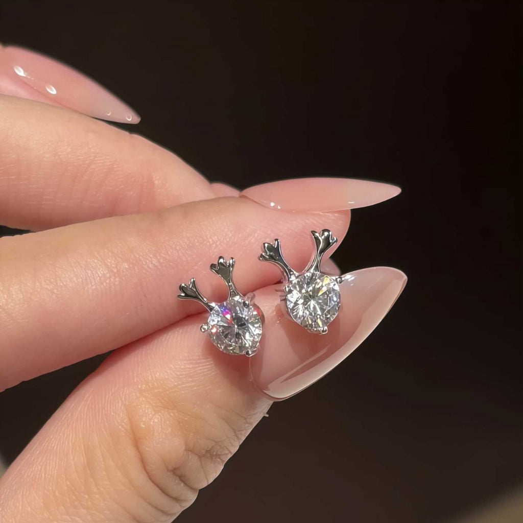 S925 Sterling Silver Moissanite Antler Stud Earrings