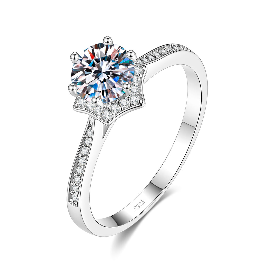 S925 Silver Hexagram Ring with Colorful Moissanite
