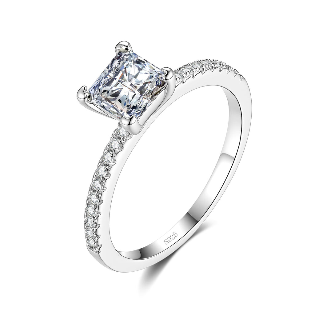 S925 Silver Square-Cut Colored Moissanite Ring
