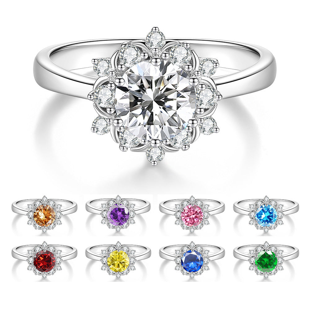 S925 Silver Ring with Colored Moissanite
