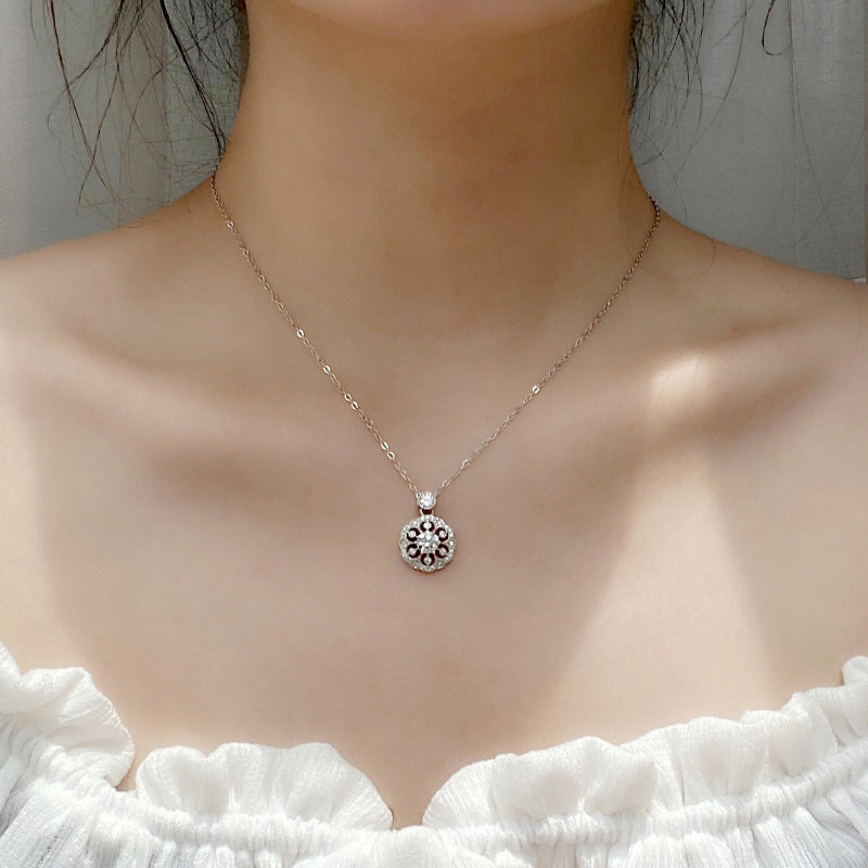 S925 Sterling Silver Moissanite Cherry Blossom Pendant Necklace