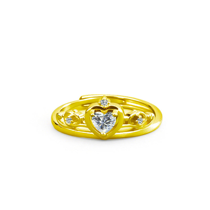 S925 Sterling Silver Heart-Shaped Crown Moissanite Ring