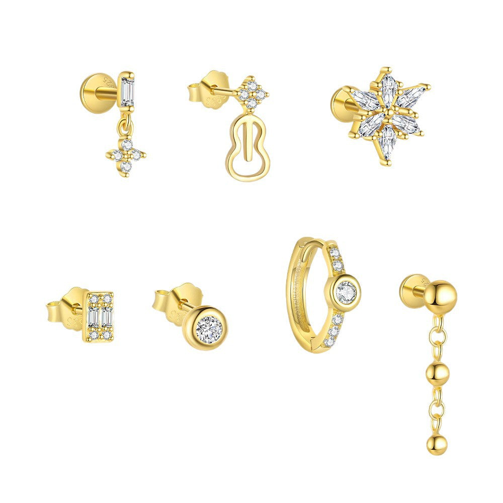 S925 Sterling Silver Small Square Cubic Zirconia Stud Earrings