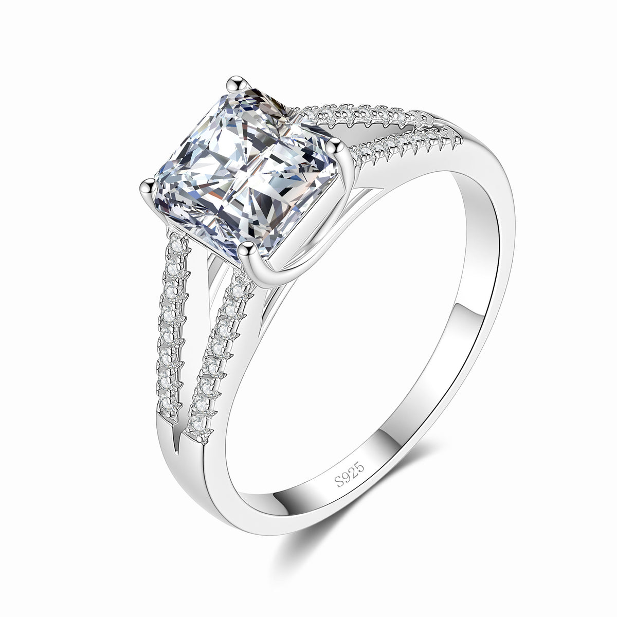 S925 Sterling Silver Square Ring with Colored Moissanite