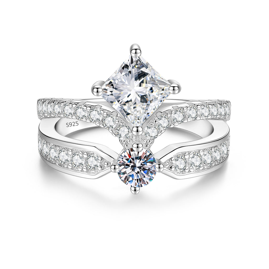 S925 Sterling Silver Princess-Cut Crown Ring