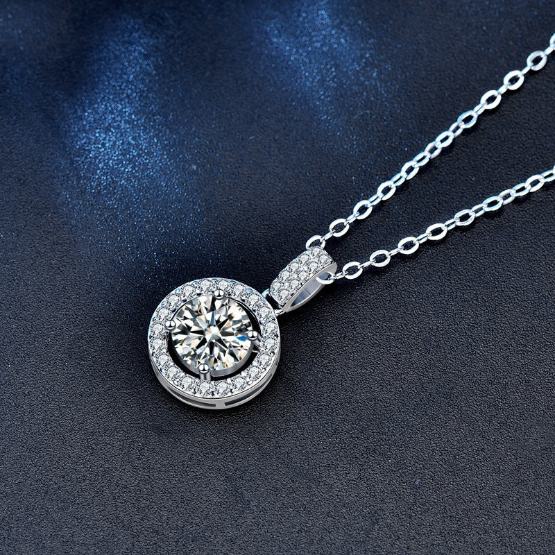 S925 Sterling Silver Moissanite round Bag Clavicle Pendant Necklace