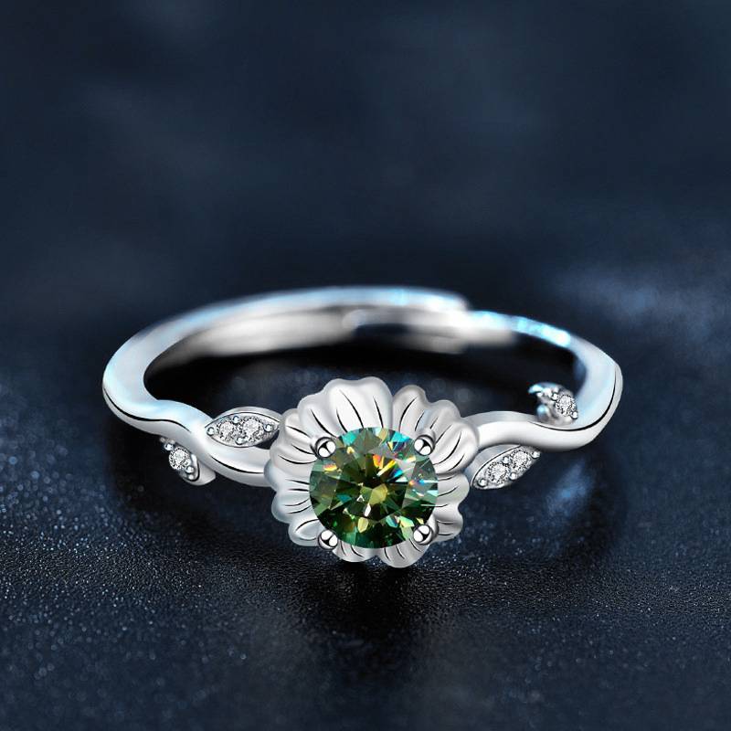 925 Sterling Silver Sunflower Moissanite Open Ring