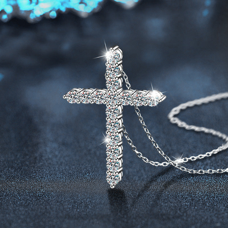 S925 Sterling Silver Moissanite Cross Necklace