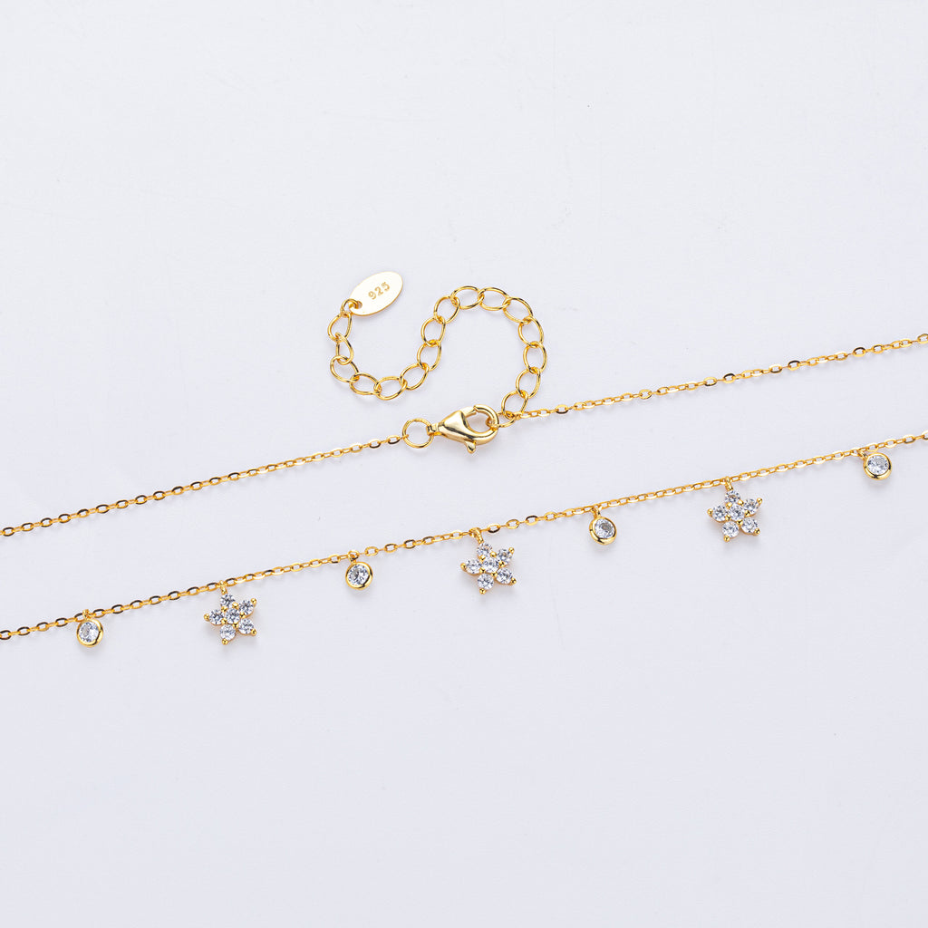 Dainty CZ Flower Station Necklace in 925 Sterling Silver