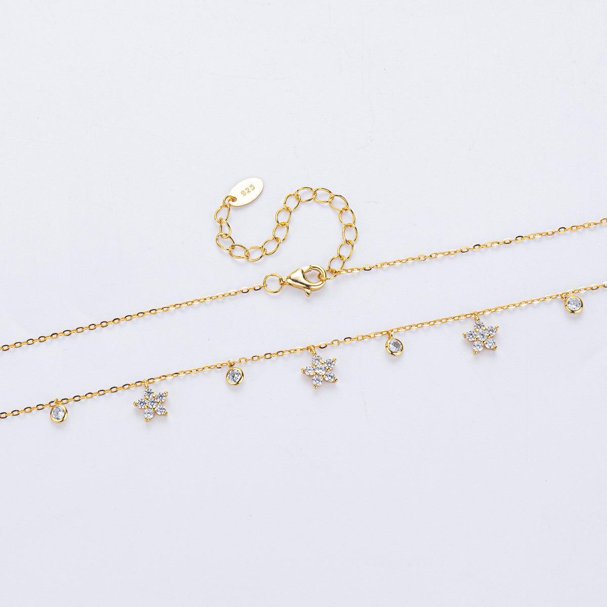 Dainty CZ Flower Station Necklace in 925 Sterling Silver