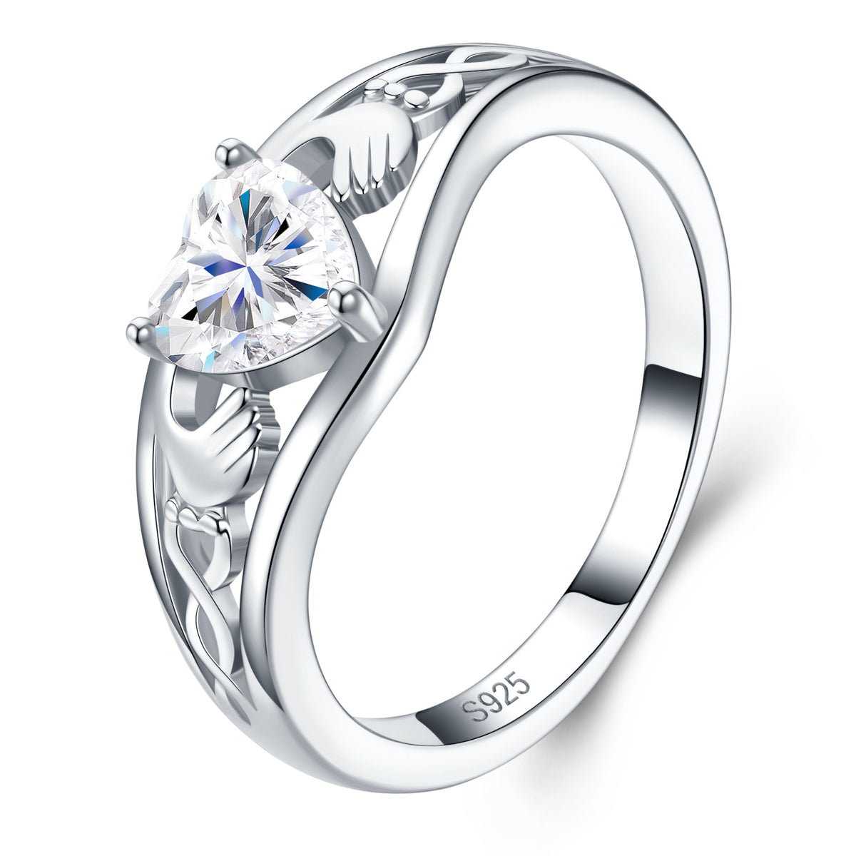S925 Sterling Silver Heart-Shaped Moissanite Ring