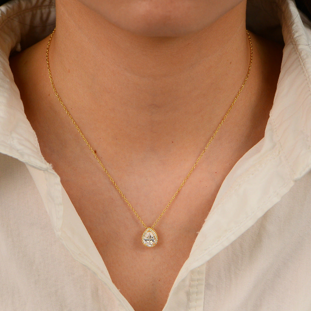 S925 Sterling Silver Drop-Shaped Zircon Necklace