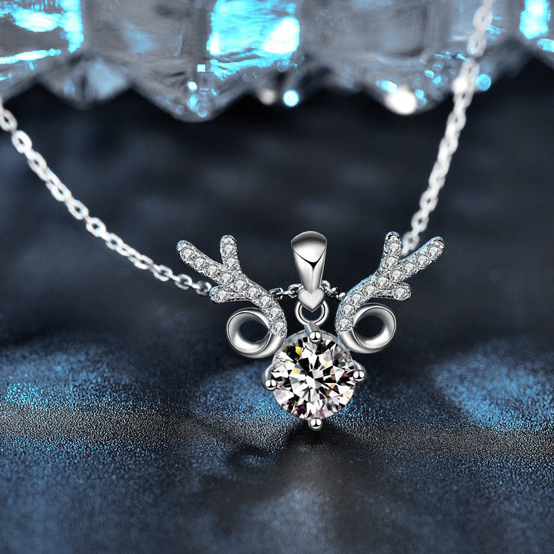 S925 Sterling Silver Antler Moissanite Necklace