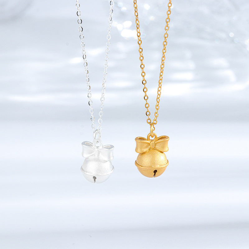 S925 Sterling Silver Christmas Bow and Bell Pendant Necklace