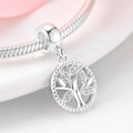 S925 Sterling Silver Round Hollow Zircon Jeweled Tree of Life Pendant