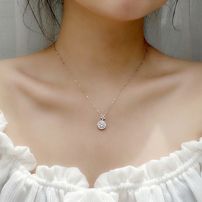 S925 Sterling Silver Round Moissanite Cross Pendant Necklace
