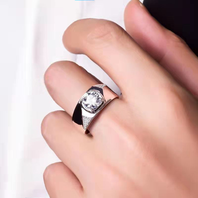 S925 Sterling Silver Simple Moissanite Men's Ring