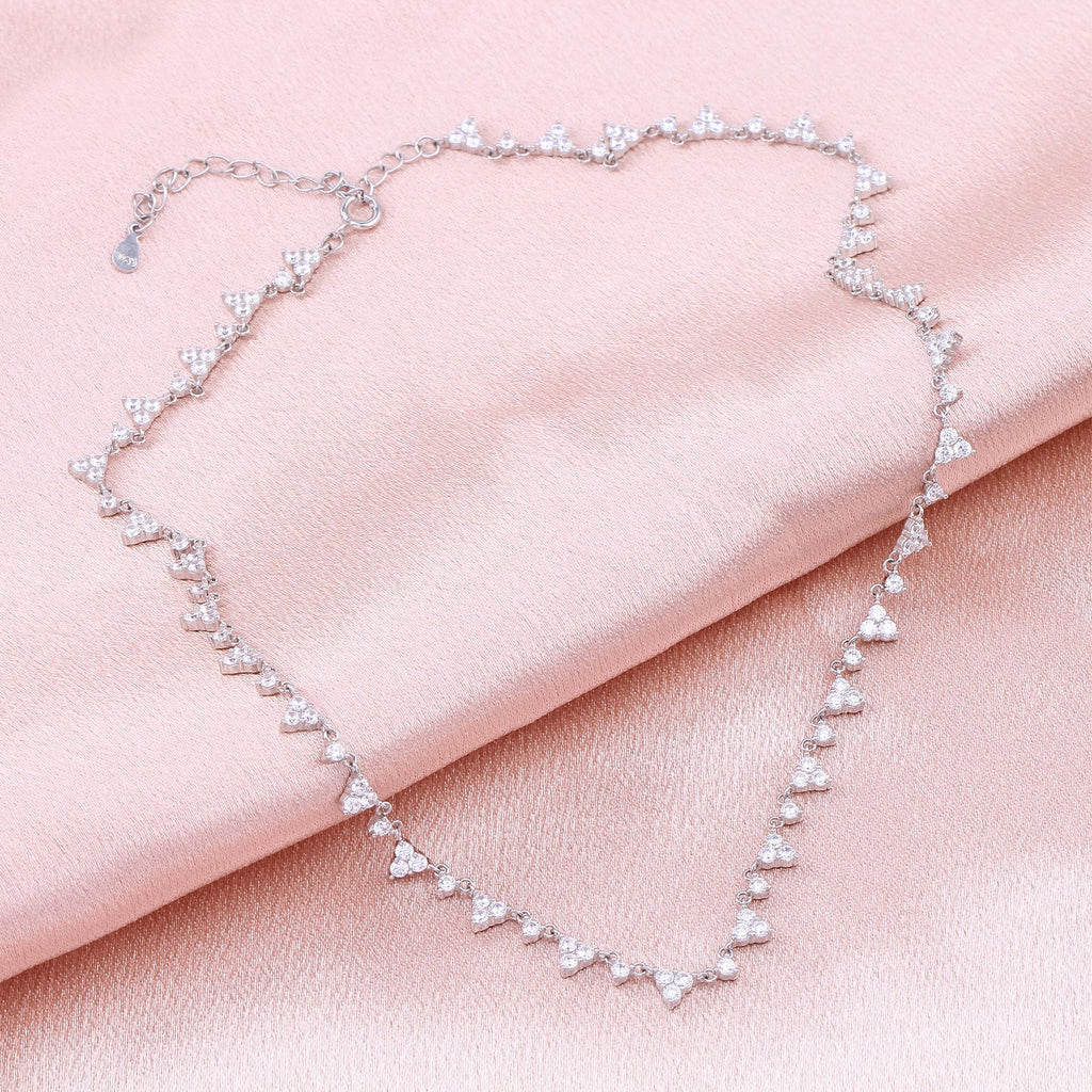 S925 Sterling Silver Scattered Triangle Full Zirconium Necklace