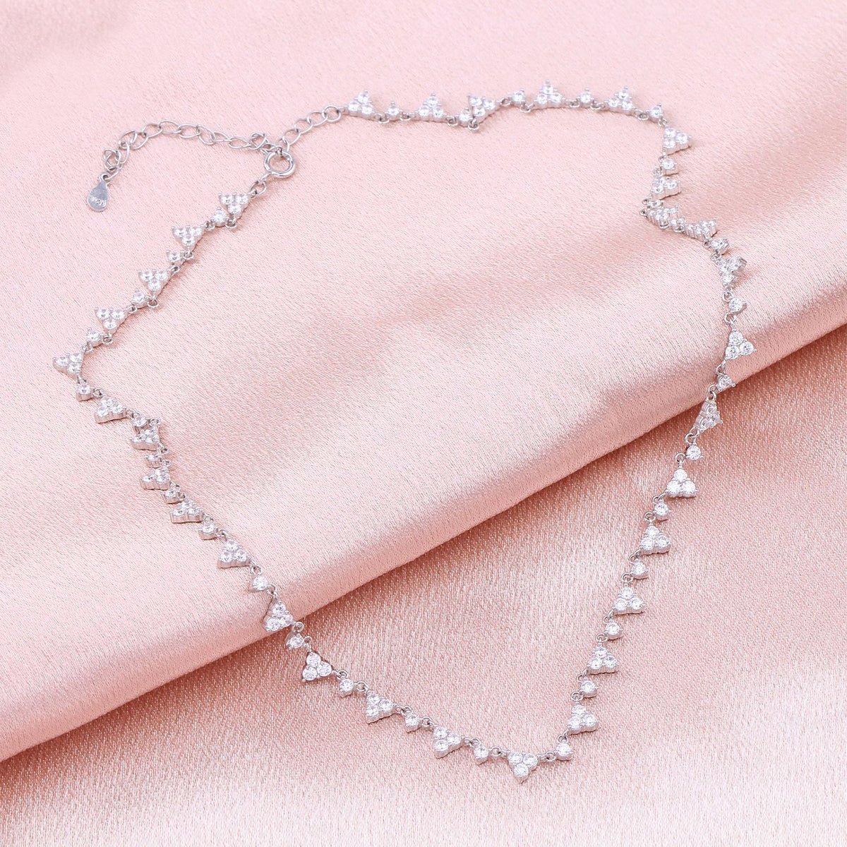 S925 Sterling Silver Scattered Triangle Full Zirconium Necklace
