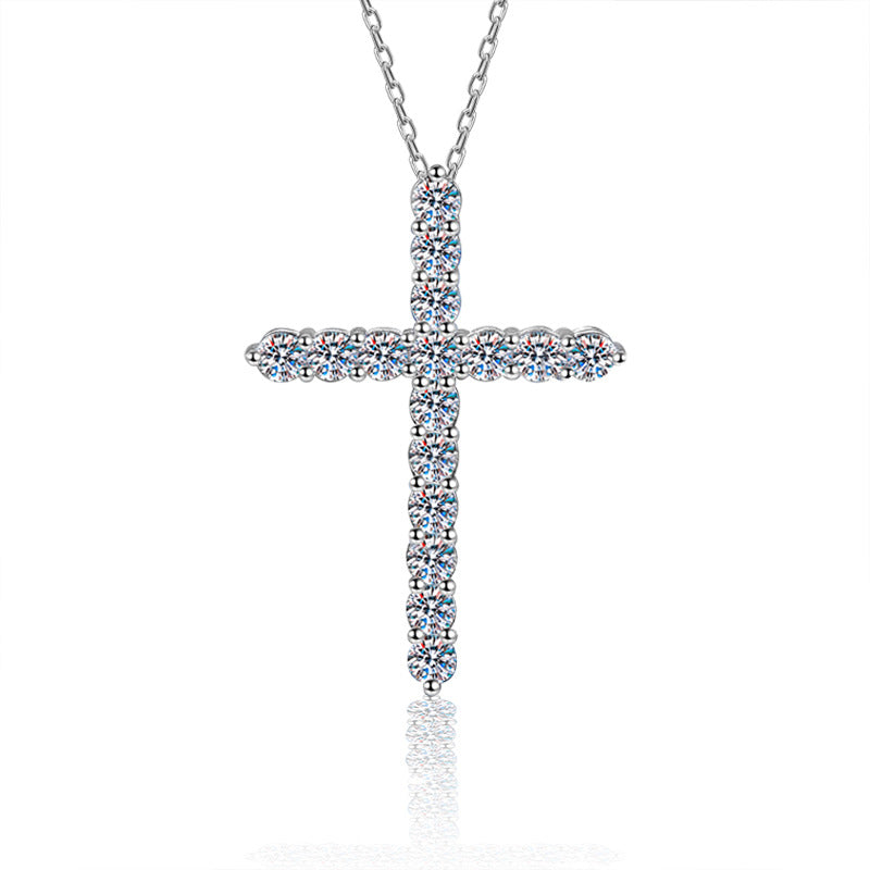 S925 Sterling Silver Moissanite Cross Necklace