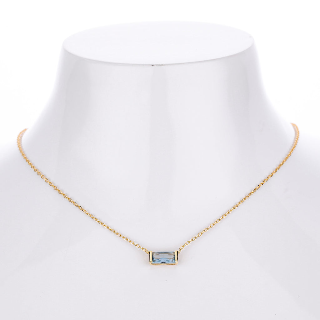 Rectangular colored zircon s925 sterling silver December birthstone collar necklace