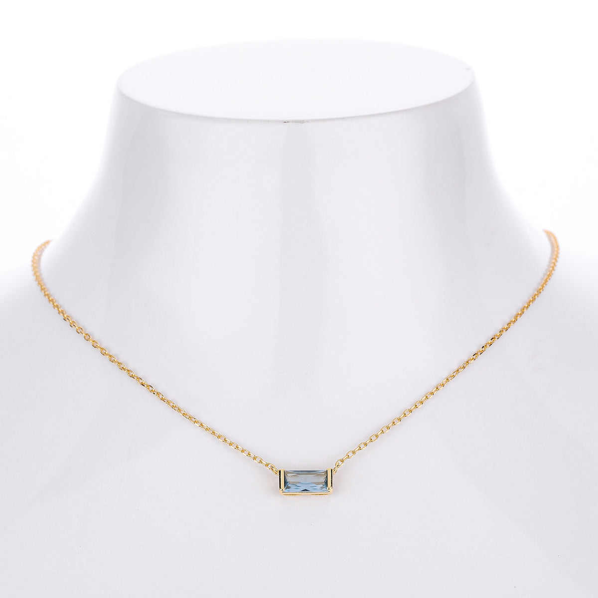 Rectangular colored zircon s925 sterling silver December birthstone collar necklace
