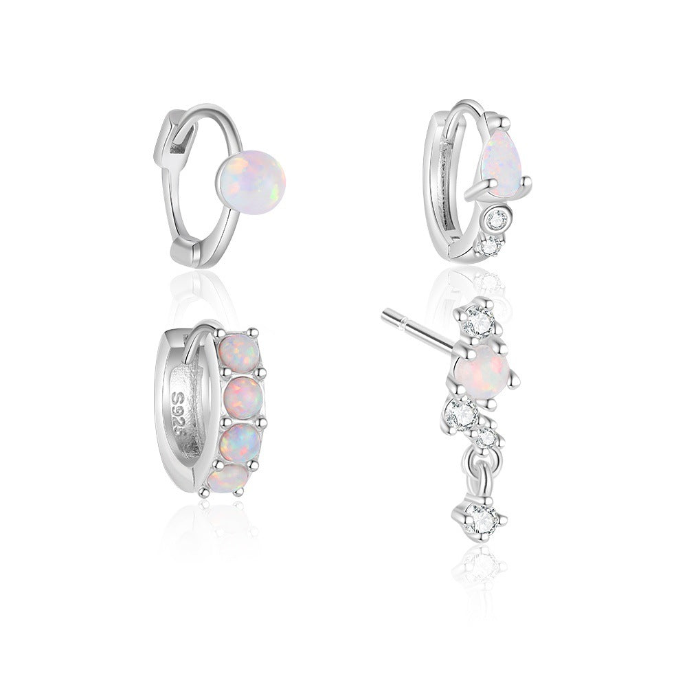 S925 Sterling Silver Opal and Zircon Earrings