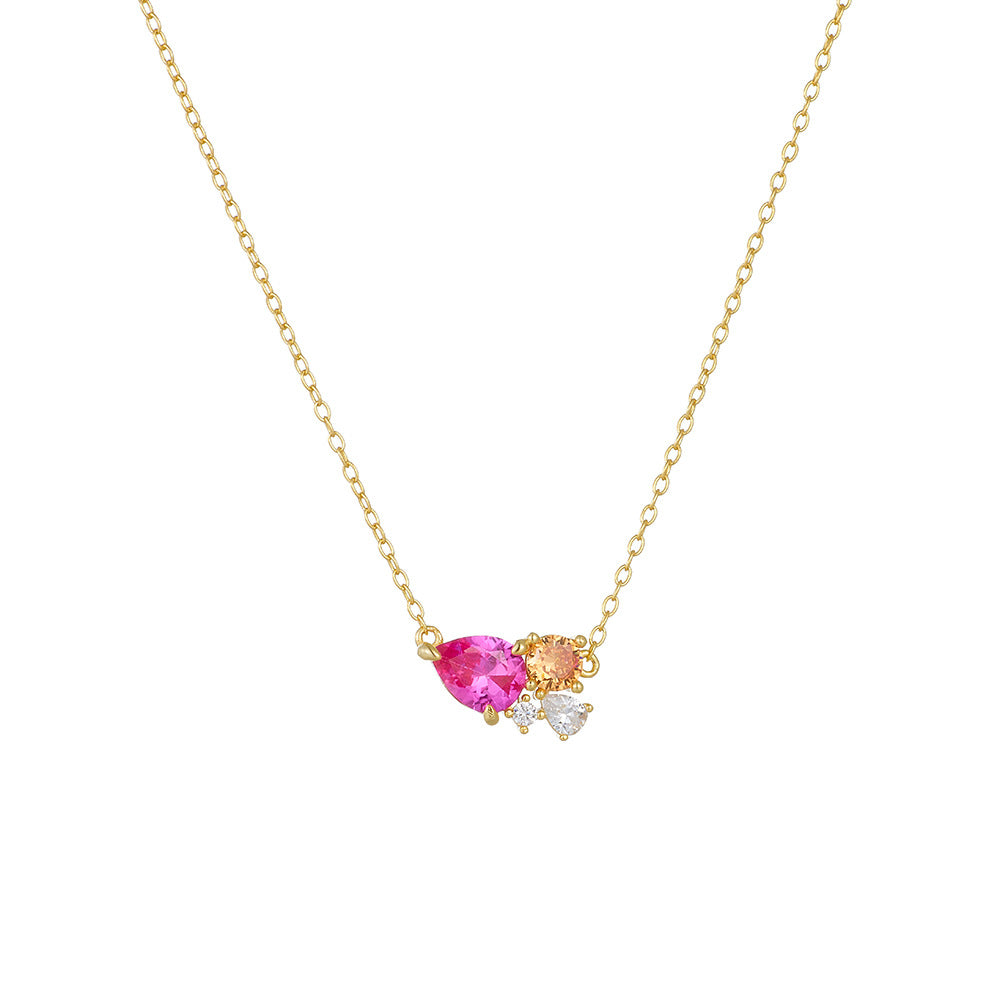 S925 Sterling Silver Ruby Clavicle Chain Zircon Necklace