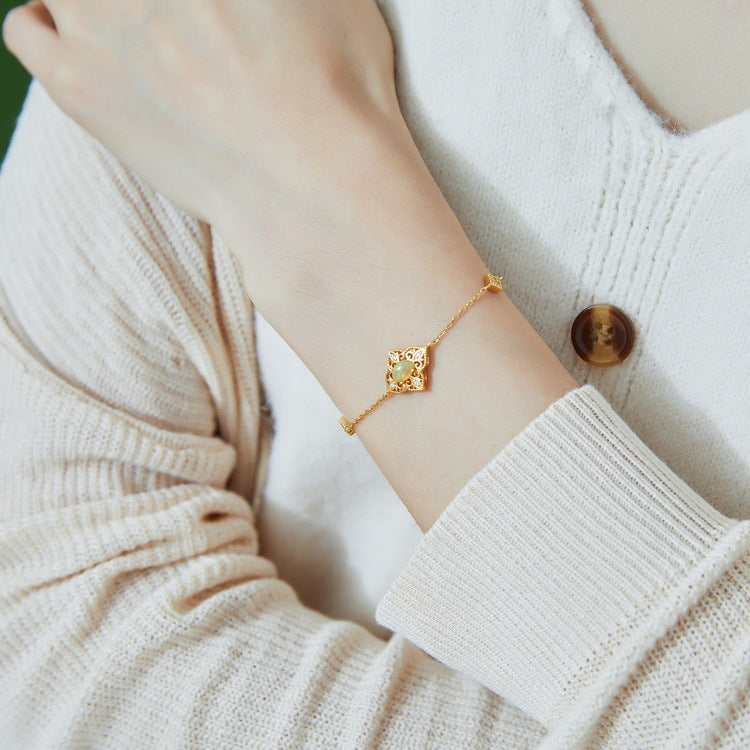 S925 Sterling Silver Gold-Plated Geometric Opal Zircon Bracelet