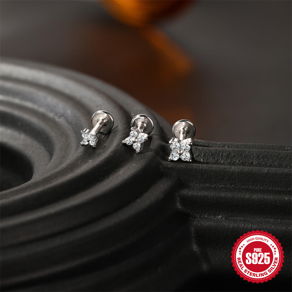 S925 Silver Floral Moissanite Stud Earring Set