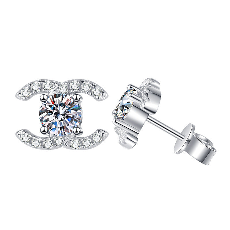 925 Sterling Silver "Double C" Moissanite Stud Earrings — Simple & Sophisticated